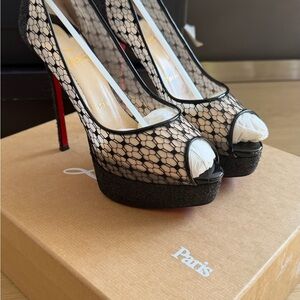 Christian Louboutin Black and White Peep Toe Heels